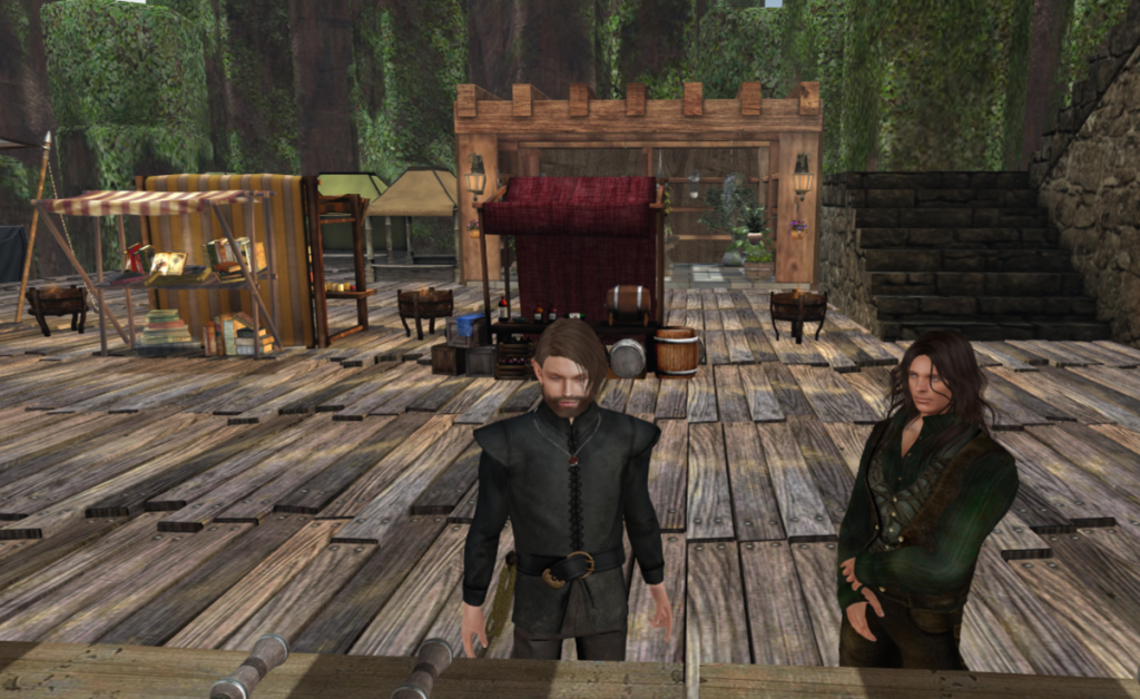 Radulf and Ornendil standing before the Tool Shed, conversing